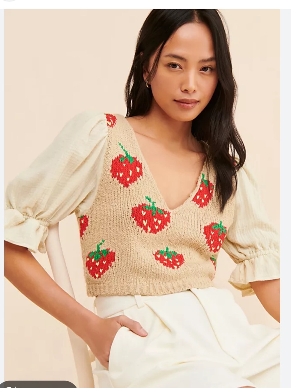 Free People Strawberry Jam Mixed Media Top -  Size Small